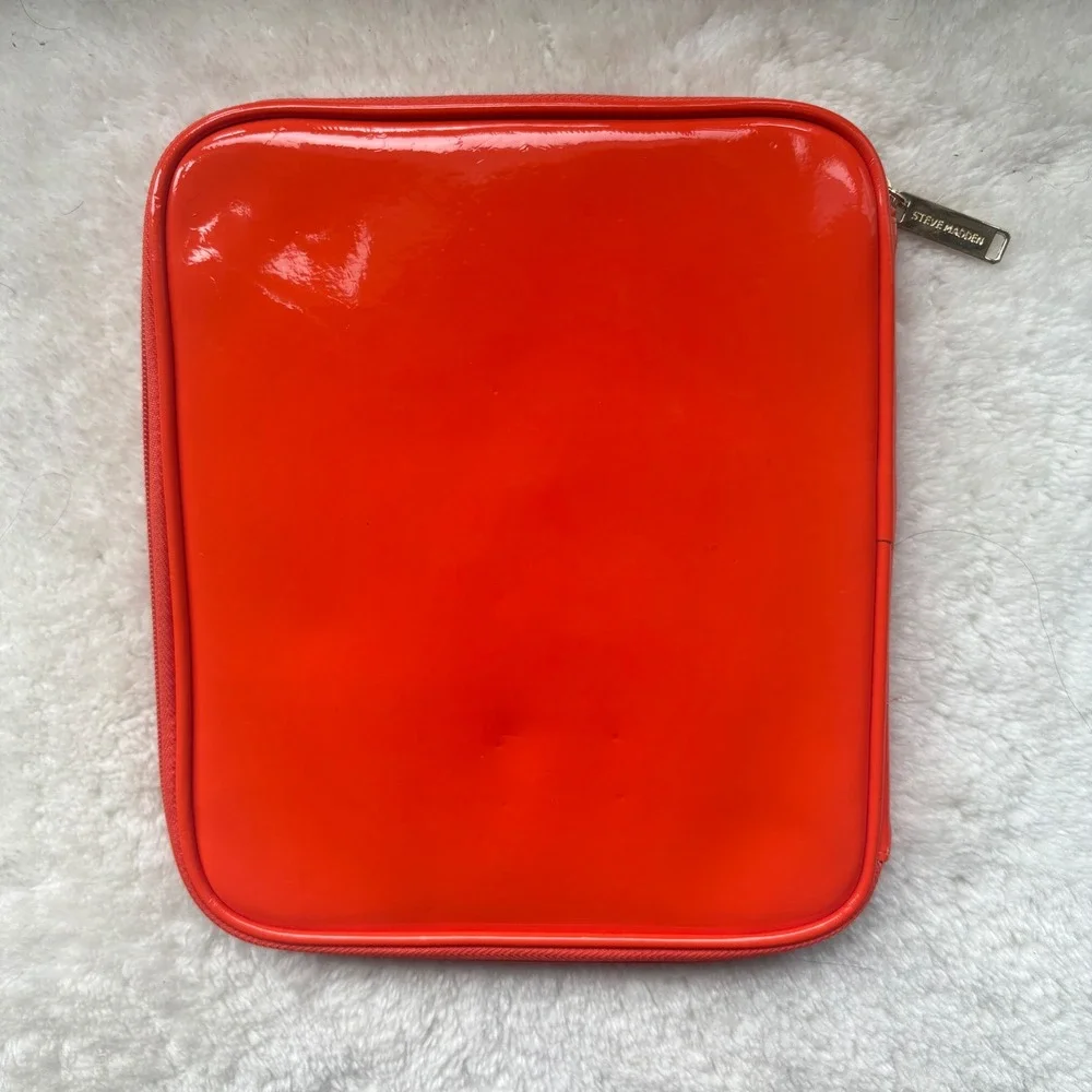 Steve Madden Orange Pink Patent PVC Tablet Sleeve Tech Organizer Case Zip Around